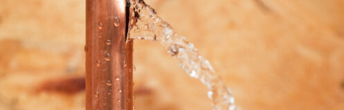 A cracked copper pipe behind a San Pedro wall